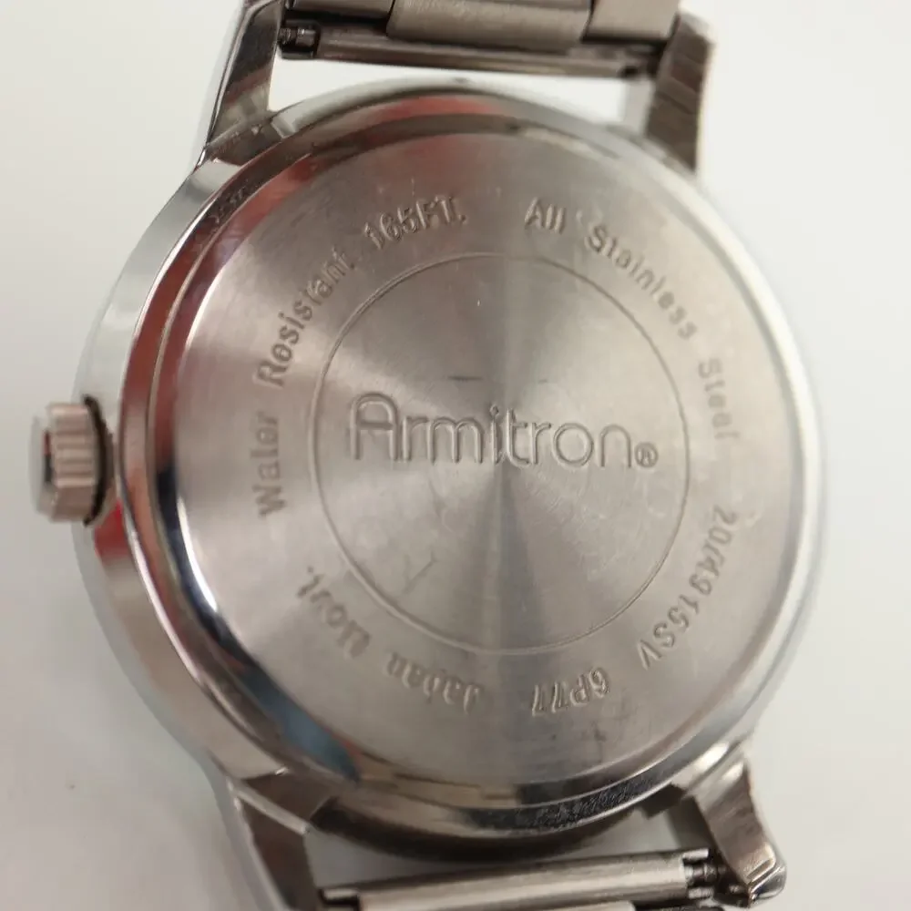 Armitron Silver Tone Mens 43mm Calendar Watch 24-hour Day Date w New Battery